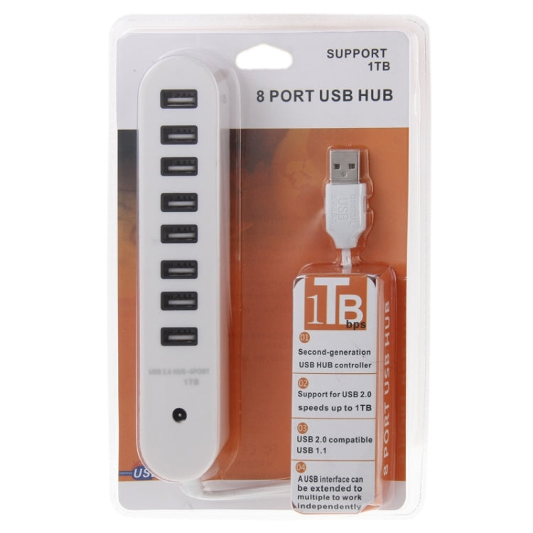 8 Ports USB 2.0 Portable Oval Hub, Length: 50cm, 8 Ports (White)