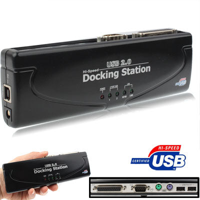 Hi-speed USB 2.0 Docking Station with 8 Ports (2xUSB 2.0 + PS2 Mouse + PS2 Keyboard + RS232 + DB25 + LAN + Upstream),Black, Docking Station (Silver), Docking Station (Black)