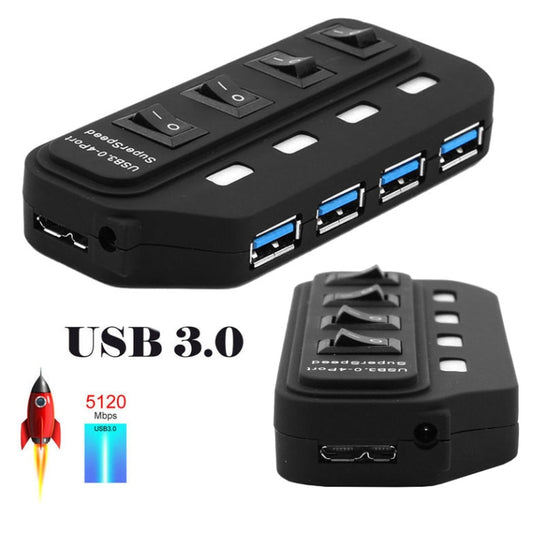 4 Ports USB 3.0 Hub with Individual Switches for each Data Transfer Ports