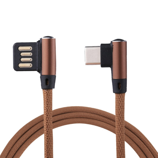 1m 2.4A Output USB to USB-C / Type-C Double Elbow Design Nylon Weave Style Data Sync Charging Cable, Type-C Coffee, Type-C Blue, Type-C Dark Blue, Type-C Red, Type-C Black