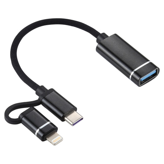 USB 3.0 Female to 8 Pin + USB-C / Type-C Male Charging + Transmission OTG Nylon Braided Adapter Cable, Cable Length: 11cm, 8 Pin Black, 8 Pin Silver + White, 8 Pin Red, 8 Pin Blue