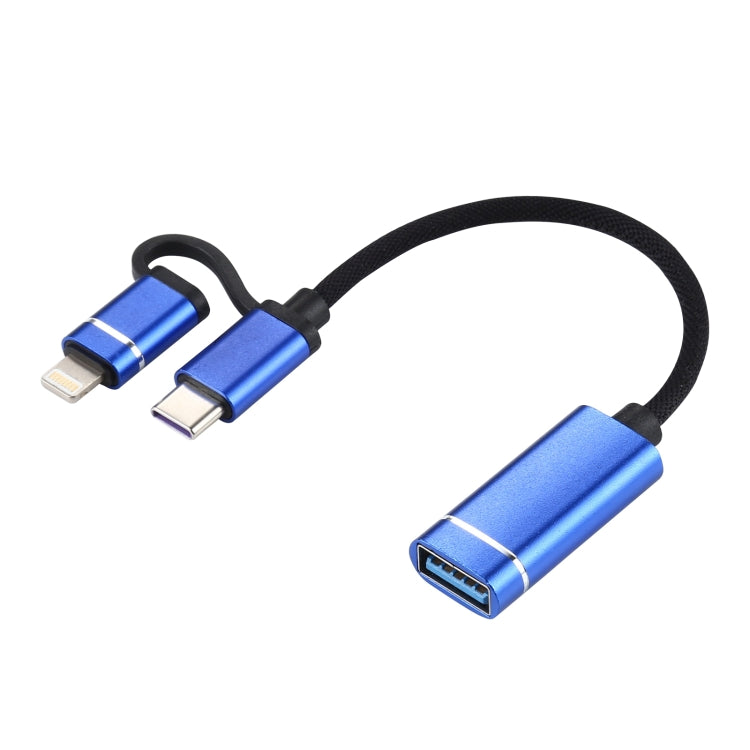 USB 3.0 Female to 8 Pin + USB-C / Type-C Male Charging + Transmission OTG Nylon Braided Adapter Cable, Cable Length: 11cm, 8 Pin Black, 8 Pin Silver + White, 8 Pin Red, 8 Pin Blue