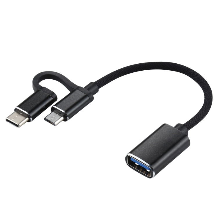 USB 3.0 Female to Micro USB + USB-C / Type-C Male Charging + Transmission OTG Nylon Braided Adapter Cable, Cable Length: 11cm, Micro USB Black, Micro USB Blue, Micro USB Red, Micro USB Silver, Micro USB White
