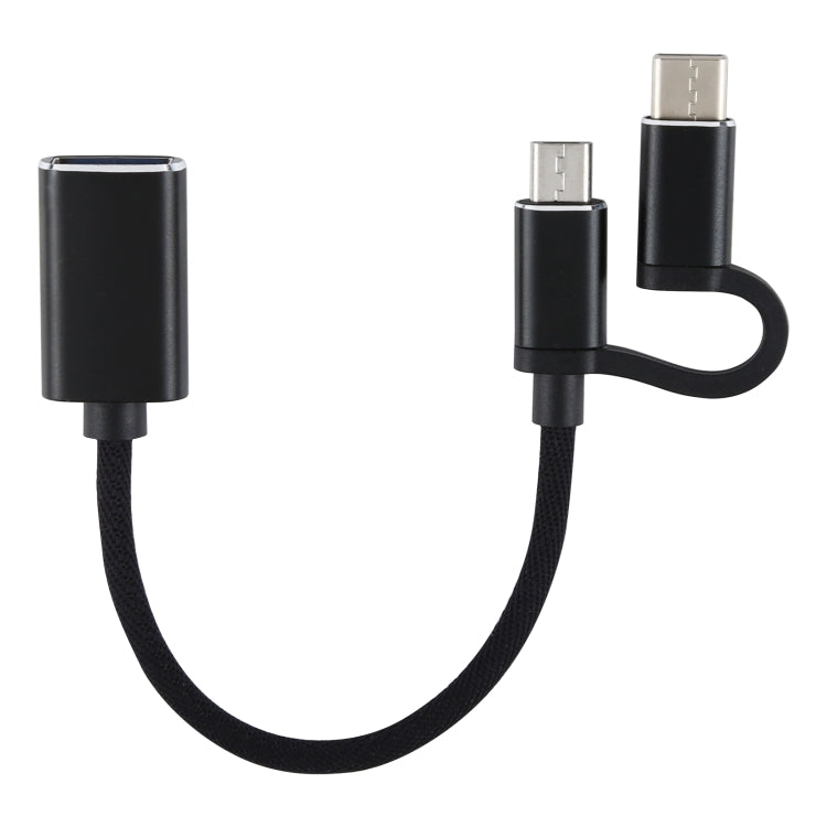 USB 3.0 Female to Micro USB + USB-C / Type-C Male Charging + Transmission OTG Nylon Braided Adapter Cable, Cable Length: 11cm, Micro USB Black, Micro USB Blue, Micro USB Red, Micro USB Silver, Micro USB White