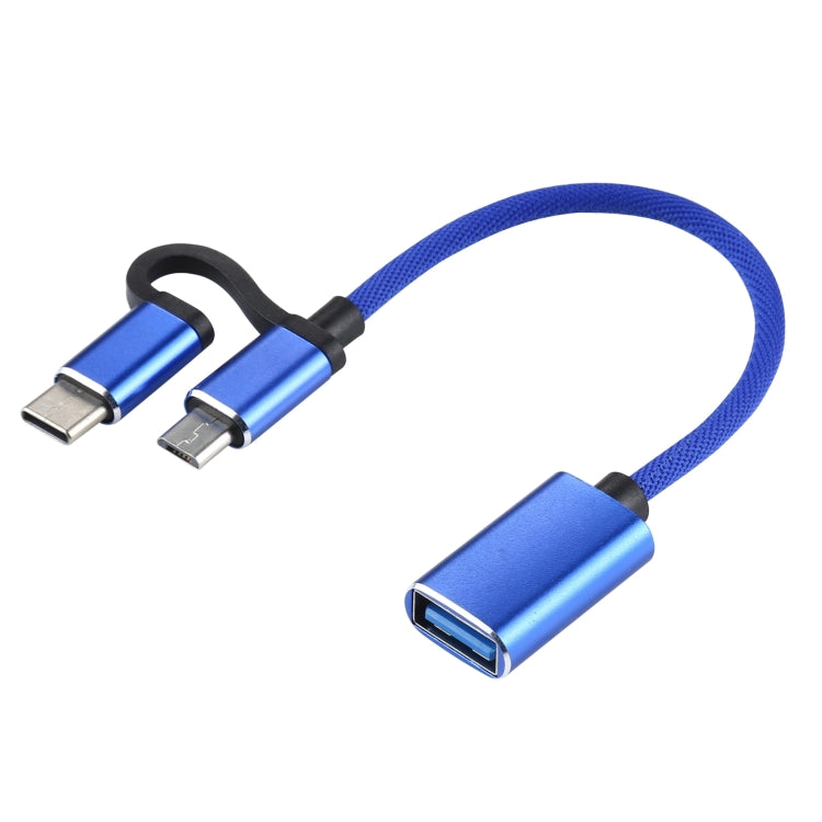 USB 3.0 Female to Micro USB + USB-C / Type-C Male Charging + Transmission OTG Nylon Braided Adapter Cable, Cable Length: 11cm, Micro USB Black, Micro USB Blue, Micro USB Red, Micro USB Silver, Micro USB White