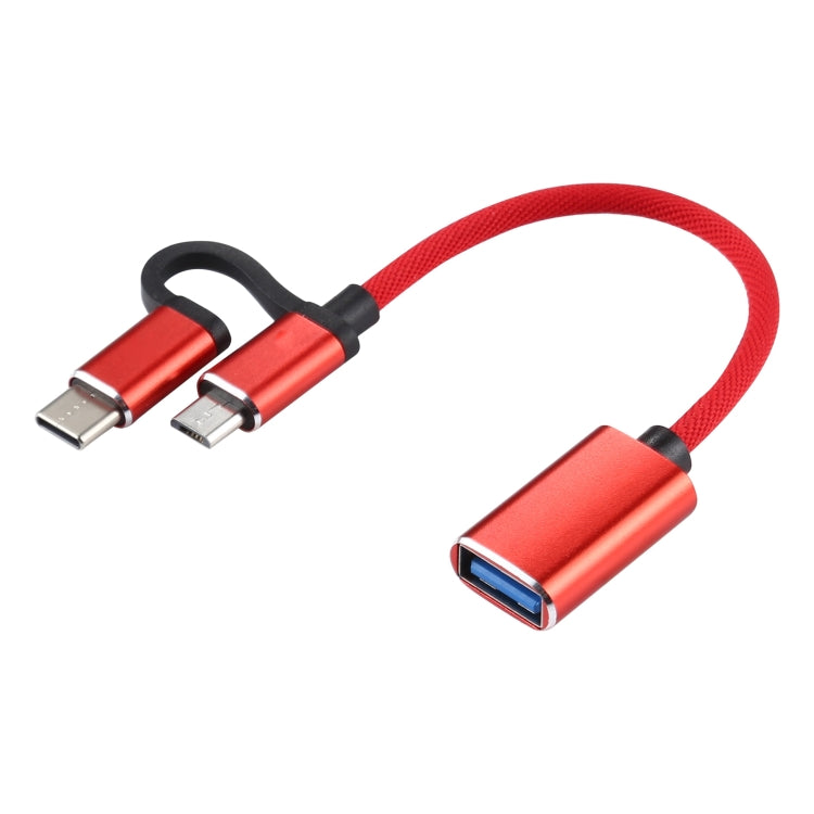 USB 3.0 Female to Micro USB + USB-C / Type-C Male Charging + Transmission OTG Nylon Braided Adapter Cable, Cable Length: 11cm, Micro USB Black, Micro USB Blue, Micro USB Red, Micro USB Silver, Micro USB White