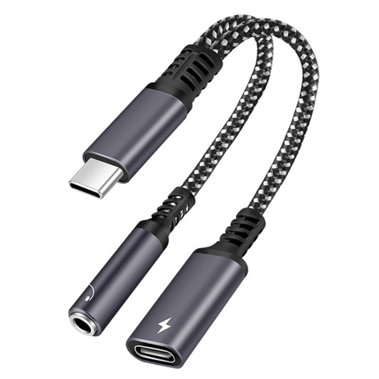 Adaptateur 2 en 1 USB-C/Type-C mâle vers PD 60 W USB-C/Type-C de charge + adaptateur audio femelle 3,5 mm pour écouteurs