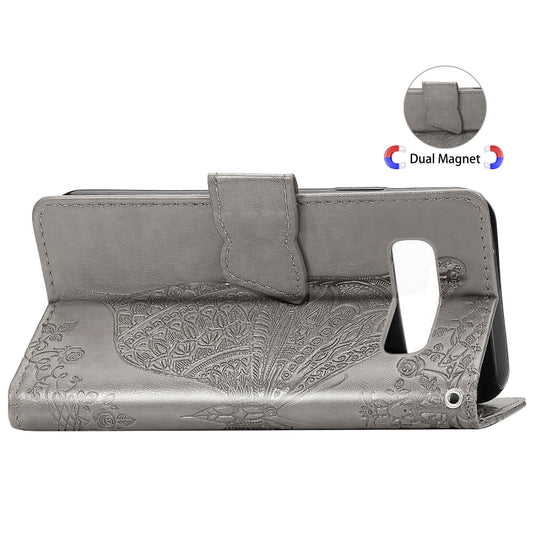 Coque en cuir à rabat horizontal avec gaufrage de fleurs et papillons pour Galaxy S10, avec support, fentes pour cartes, portefeuille et lanière, pour Galaxy S10