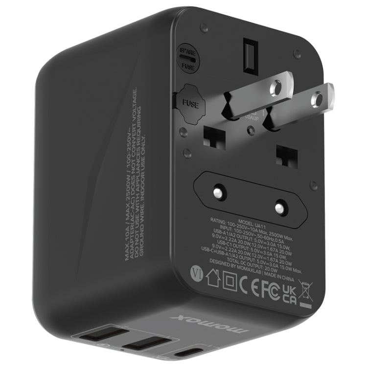 MOMAX UA11 1-World 20W PD Global Travel Fast Charger Power Adapter, UA11 (Black)
