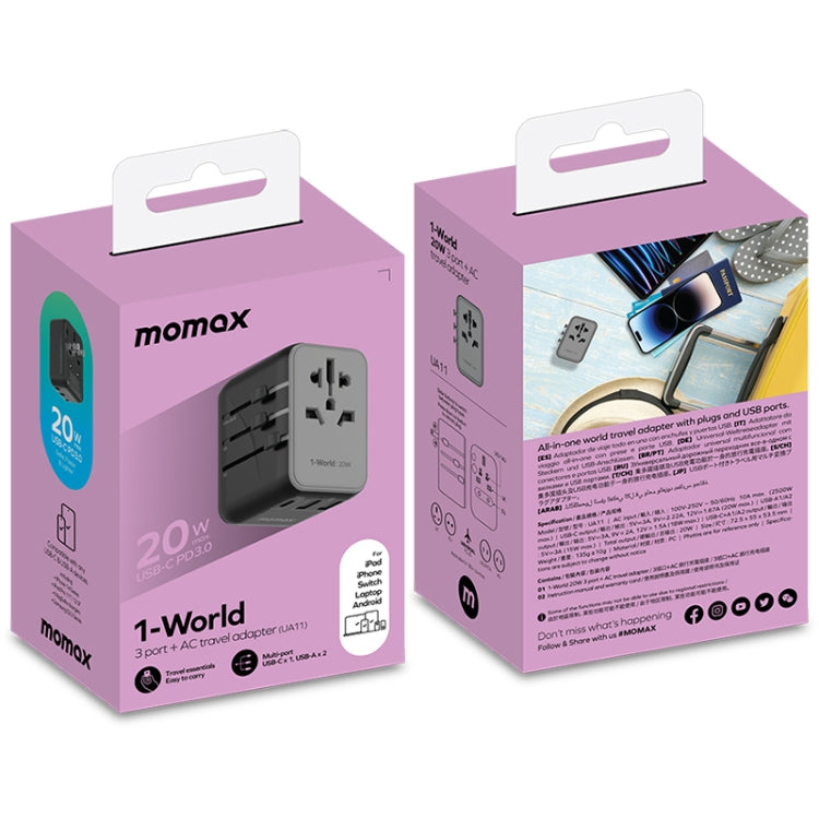 MOMAX UA11 1-World 20W PD Global Travel Fast Charger Power Adapter, UA11 (Black)