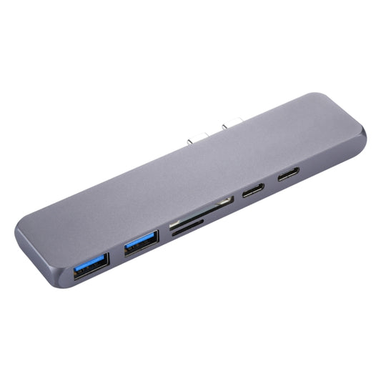 Multi-function Aluminium Alloy Dual USB-C / Type-C HUB Adapter with HDMI Female & 2 x USB 3.0 Ports & 2 x USB-C / Type-C Ports & SD Card Slot & TF Card Slot, HDMI+2xUSB 3.0+2xType-C+Micro SD+SD