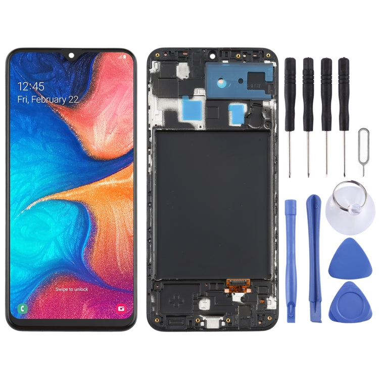 Original Super AMOLED Material LCD Screen and Digitizer Full Assembly with Frame for Galaxy A20, For Samsung Galaxy A20 (Super AMOLED)