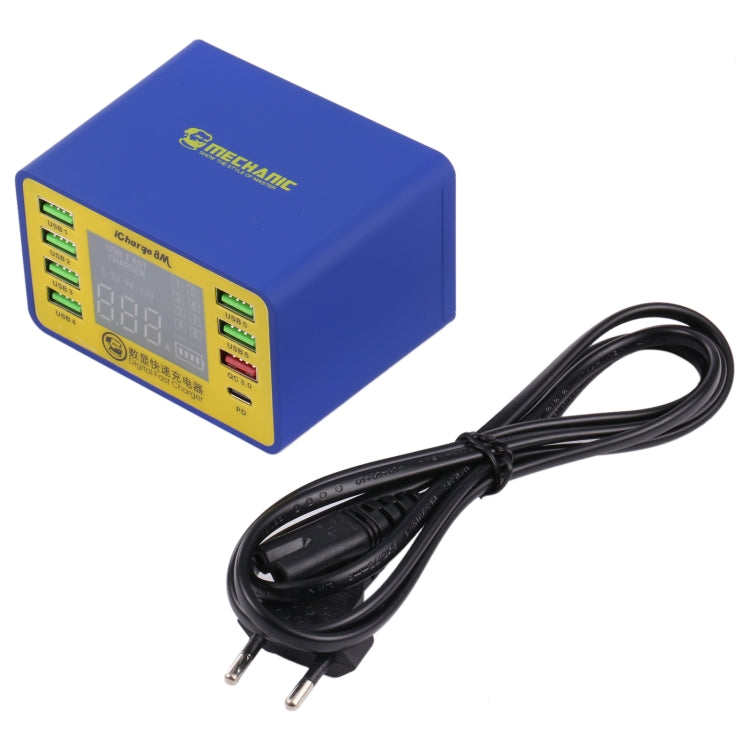 Mechanic icharge 8M QC 3.0 USB Smart Charger Support Fastcharging With LCD, EU Plug, icharge 8M