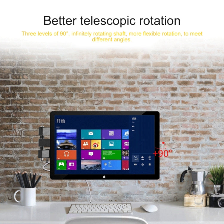 14-27 inch Universal Horizontal Vertical Screen Installable Rotatable Retractable Computer Monitor Three Arms Wall Mount Bracket, 14-27 inch Horizontal Screen Installable