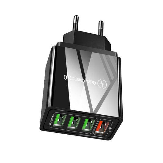 30W QC 3.0 USB + 3 USB 2.0 Ports Mobile Phone Tablet PC Universal Quick Charger Travel Charger, EU Plug, EU Plug