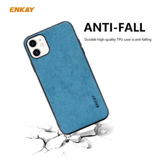 Pour iPhone 11 ENKAY ENK-PC0282 Étui fin souple en cuir PU à texture de tissu 2 en 1 Business Series + film de verre trempé 0,26 mm 9H 2,5D, pour iPhone 11