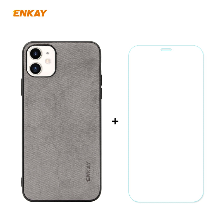For iPhone 11 ENKAY ENK-PC0282 2 in 1 Business Series Fabric Texture PU Leather + TPU Soft Slim Case Cover & 0.26mm 9H 2.5D Tempered Glass Film, For iPhone 11