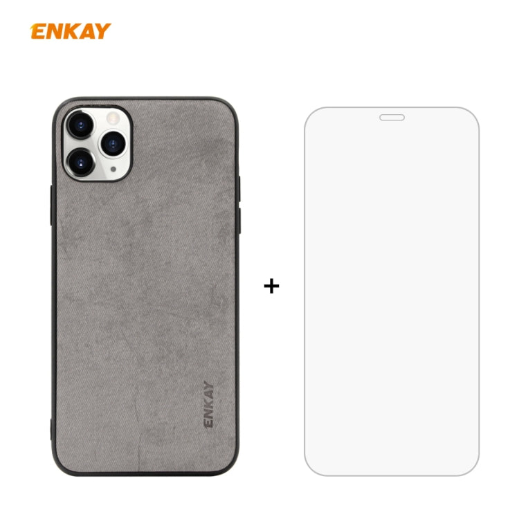 For iPhone 11 Pro ENKAY ENK-PC0292 2 in 1 Business Series Fabric Texture PU Leather + TPU Soft Slim Case Cover & 0.26mm 9H 2.5D Tempered Glass Film, For iPhone 11 Pro