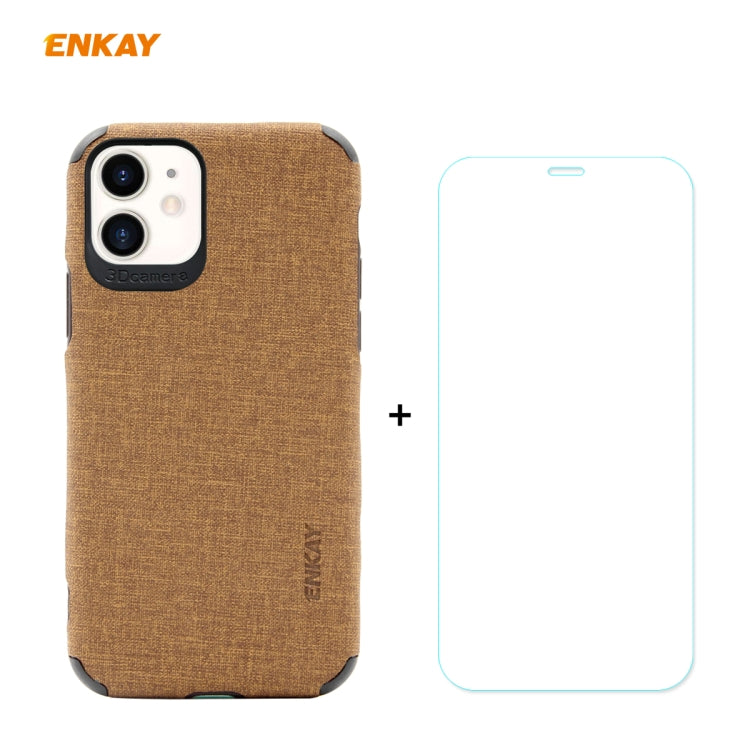 For iPhone 11 ENKAY ENK-PC0312 2 in 1 Business Series Denim Texture PU Leather + TPU Soft Slim Case Cover & 0.26mm 9H 2.5D Tempered Glass Film, For iPhone 11