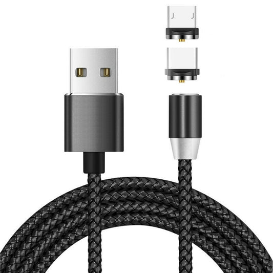 2 in 1 USB to Micro USB + USB-C / Type-C Magnetic Metal Connector Nylon Two-color Braided Magnetic Charging Cable, Cable Length: 1m, Micro USB + USB-C / Type-C