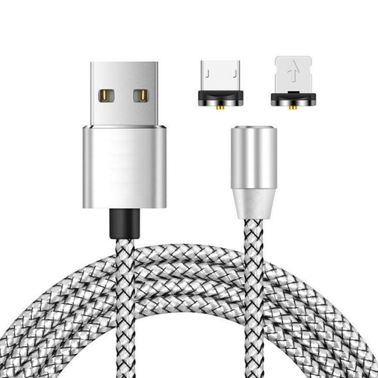 2 in 1 USB to 8 Pin + Micro USB Magnetic Metal Interface Nylon Braided Charging Cable, Length: 1m, 1m