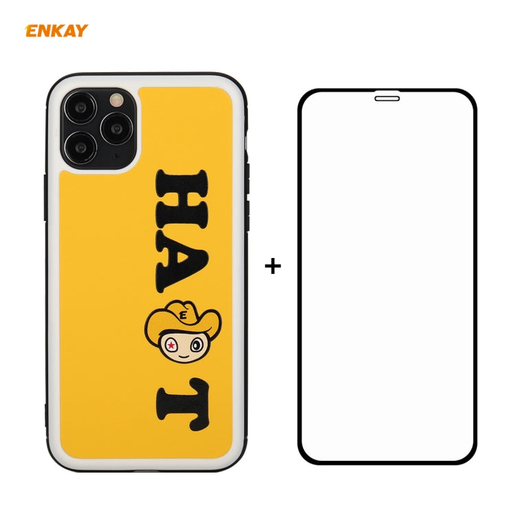 For iPhone 11 Pro Hat-Prince ENKAY ENK-PC0472 Cartoon Series PU Leather + PC Hard Slim Case Shockproof Cover & 0.26mm 9H 2.5D Full Glue Full Coverage Tempered Glass Protector Film, For iPhone 11 Pro