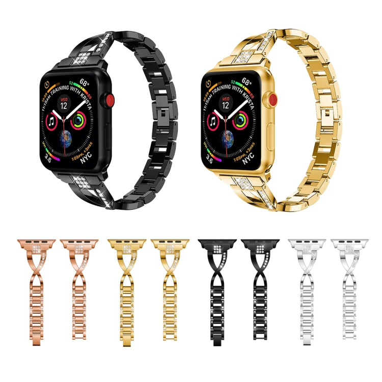 X-shaped Diamond-studded Solid Stainless Steel Wrist Strap Watch Band for Apple Watch Series 3 & 2 & 1 38mm