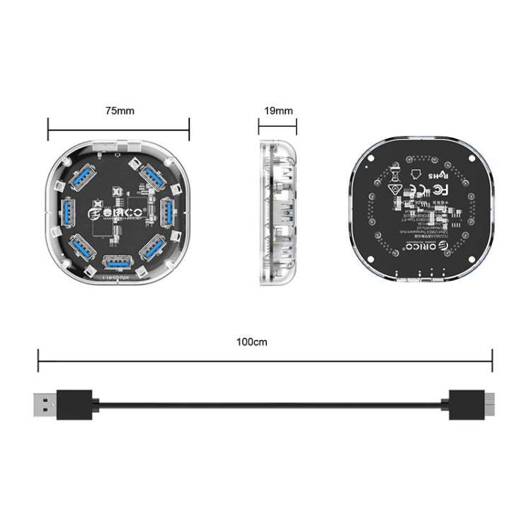 ORICO 7 Port USB3.0 Transparent HUB H7U-U3, H7U-U3