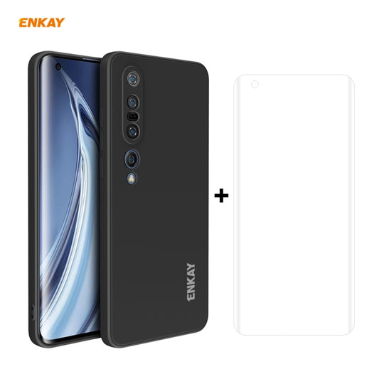 For Xiaomi Mi 10 Pro 5G Hat-Prince ENKAY ENK-PC0762 Liquid Silicone Straight Edge Shockproof Protective Case + 3D Full Screen PET Curved Hot Bending HD Screen Protector Soft Film, For Xiaomi Mi 10 Pro 5G + Film