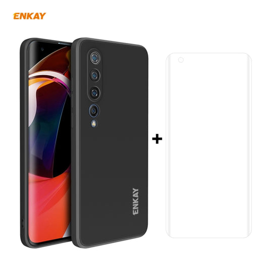 For Xiaomi Mi 10 5G Hat-Prince ENKAY ENK-PC0752 Liquid Silicone Straight Edge Shockproof Protective Case + 3D Full Screen PET Curved Hot Bending HD Screen Protector Soft Film, For Xiaomi Mi 10 5G + Film
