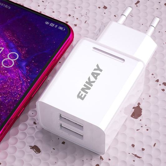 ENKAY Hat-Prince T003-1 10.5W 2.1A Dual USB Travel Charger Power Adapter for Huawei / Xiaomi / Samsung, EU Plug