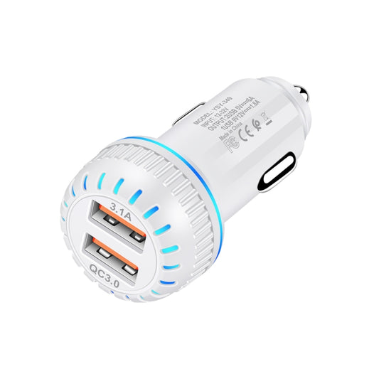 Chargeur de voiture double port USB YSY-349 QC3.0 + câble de données USB vers micro USB 3A de 1m, avec câble micro USB