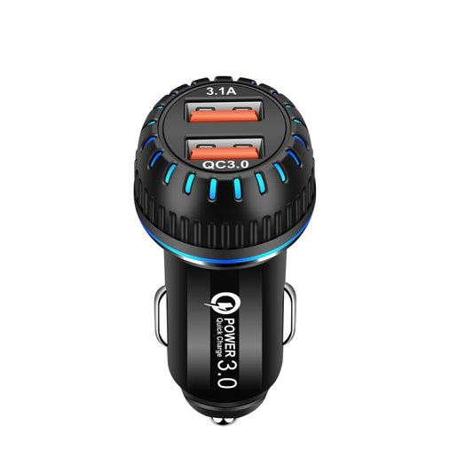 YSY-349 QC3.0 Dual Port USB Car Charger + 3A USB to USB-C / Type-C Data Cable, Length: 1m, with USB-C / Type-C Cable