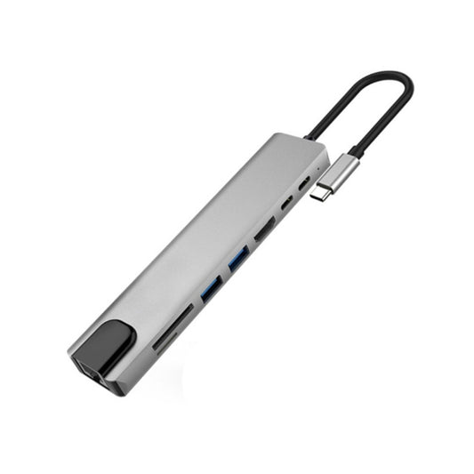Adaptateur USB-C Hub 8 en 1 multi HD USB 3.0 en alliage d'aluminium, chargement SD PD et lecteur de carte TF RJ45 pour MacBook Pro Air