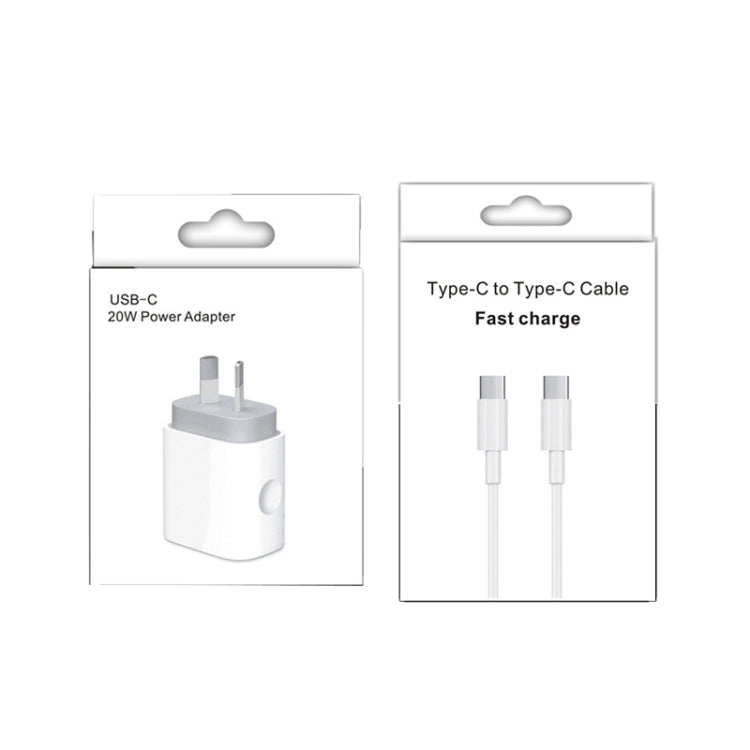 20W PD 3.0 Travel Fast Charger Power Adapter with USB-C / Type-C to Type-C Fast Charge Data Cable, AU Plug