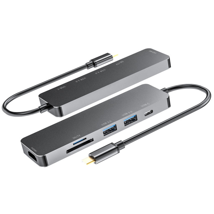 6 in 1 Type C to HDMI + USB 3.0 + Type C + SD/TF Docking Station Multi-function HUB, 6 in 1