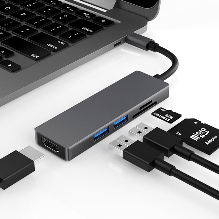 5 in 1 Type-c to HDMI + 2 x USB 3.0 + SD / TF Card Slot HUB Adapter, HDMI + 2 x USB 3.0 + SD / TF Card Slot