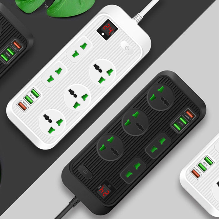 T17 3000W High-power 24-hour Amart Timing Socket QC3.0 USB Fast Charging Power Strip Cable Length 2m, UK Plug