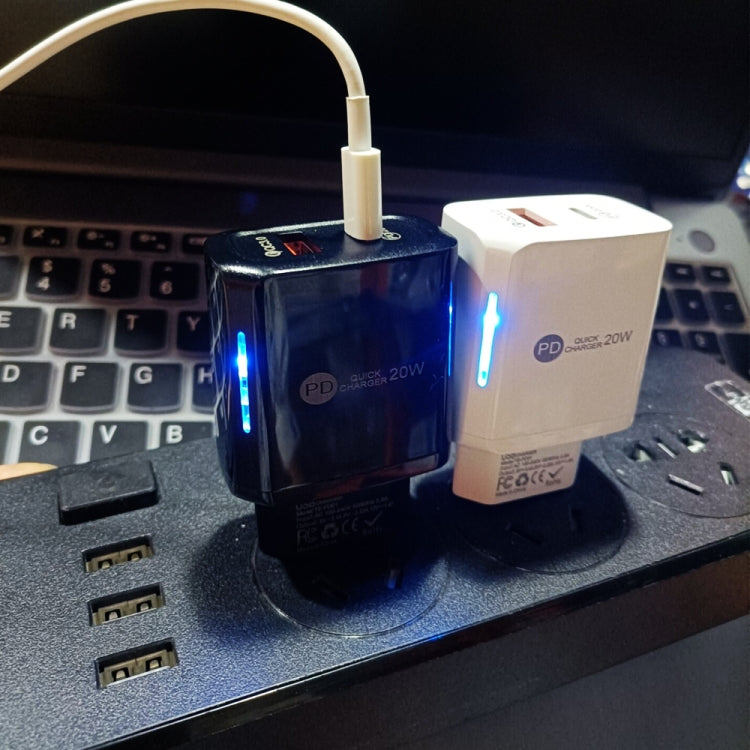TE-PD01 PD 20W + QC3.0 USB Dual Ports Quick Charger with Indicator Light, EU Plug, EU Plug