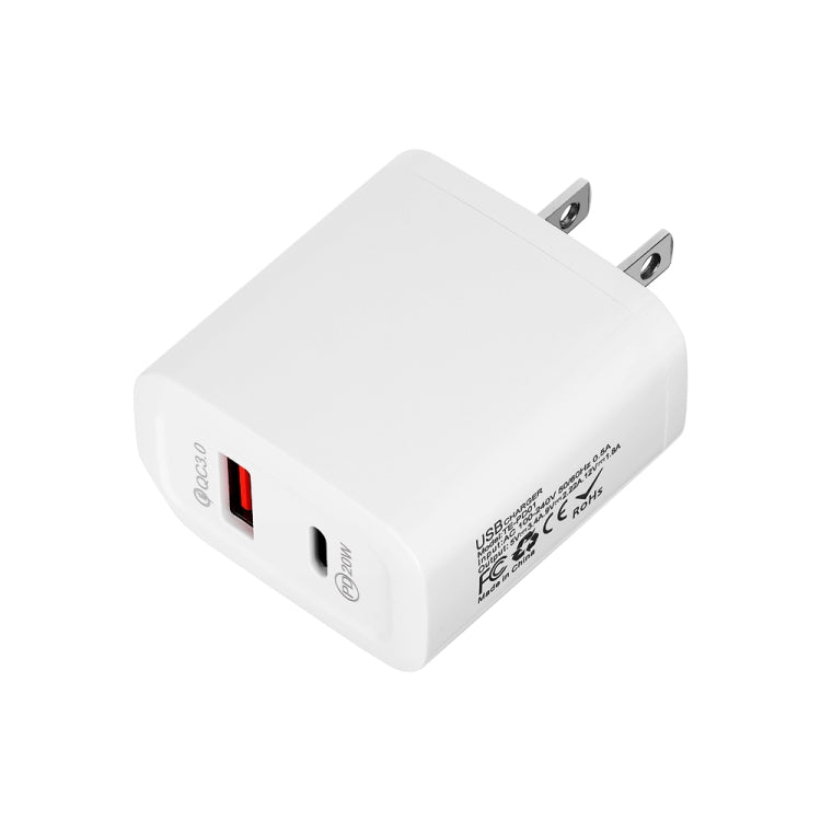 TE-PD01 PD 20W + QC3.0 USB Dual Ports Quick Charger with Indicator Light, US Plug, US Plug