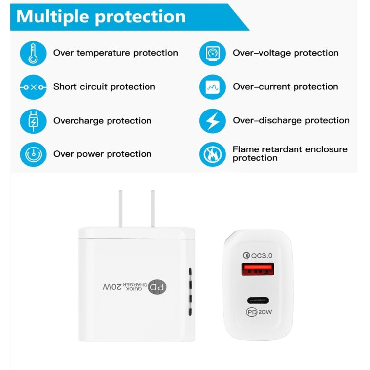 TE-PD01 PD 20W + QC3.0 USB Dual Ports Quick Charger with Indicator Light, US Plug, US Plug