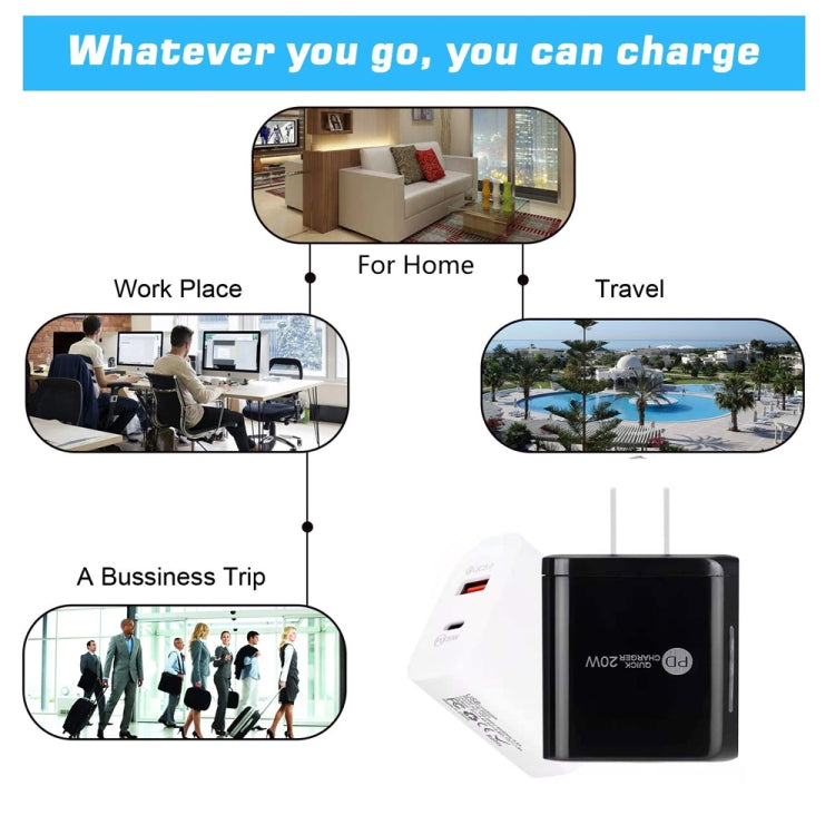 TE-PD01 PD 20W + QC3.0 USB Dual Ports Quick Charger with Indicator Light, US Plug, US Plug