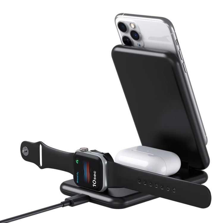 Chargeur sans fil rapide pliable Qi 3 en 1 de 15 W avec support de téléphone pour iPhone, iWatch et AirPod