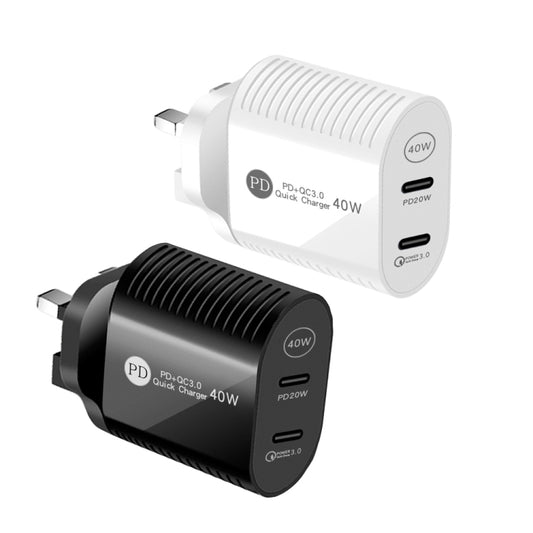 40W Dual Port PD / Type-C Fast Charger for iPhone / iPad Series, UK Plug, UK Plug