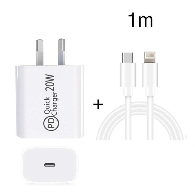 AU-20W PD USB-C / Type-C Travel Charger with USB-C to 8 Pin Data Cable, AU Plug, AU Plug + 1m 8 Pin PD Cable, AU Plug + 2m 8 Pin PD Cable