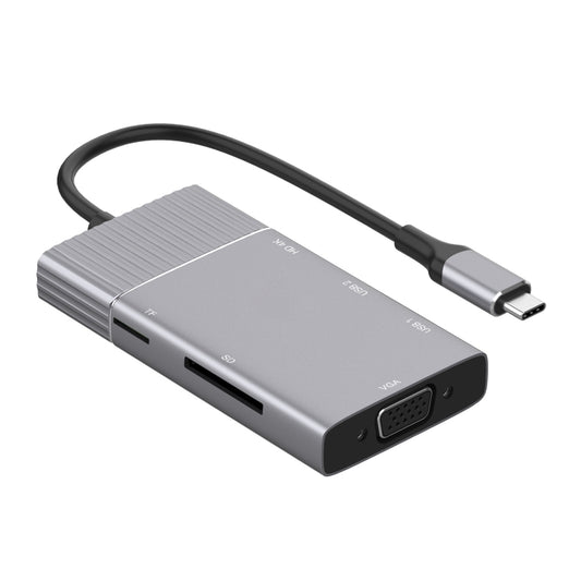 Adaptateur HUB 8 en 1 Type-C vers HDMI + Type-C + USB x 2 + VGA + SD + TF + 3,5 mm