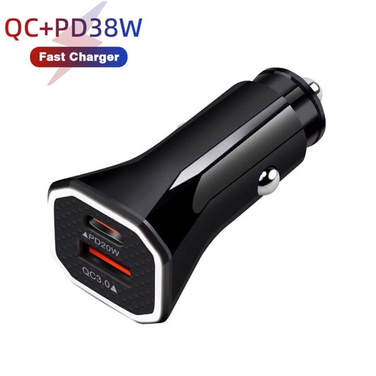 TE-P22 Chargeur de voiture USB-C / Type-C 38W PD + USB QC3.0 avec câble de données USB-C / Type-C vers 8 broches de 1 m