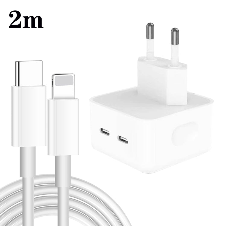 PD 35W Dual USB-C / Type-C Ports Charger with Type-C to 8 Pin Data Cable, EU Plug, EU Plug + 1.5m 8 Pin Cable, EU Plug + 2m 8 Pin Cable