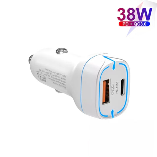 Chargeur de voiture USB 38W PD20W + QC3.0 avec câble de données Type-C vers Type-C, longueur : 1m, câble Type-C vers Type-C (Blanc), câble Type-C vers Type-C (Noir)