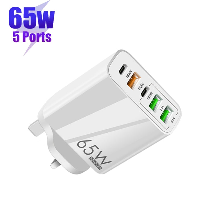 65W Dual PD Type-C + 3 x USB Multi Port Charger for Phone and Tablet PC, UK Plug, UK Plug